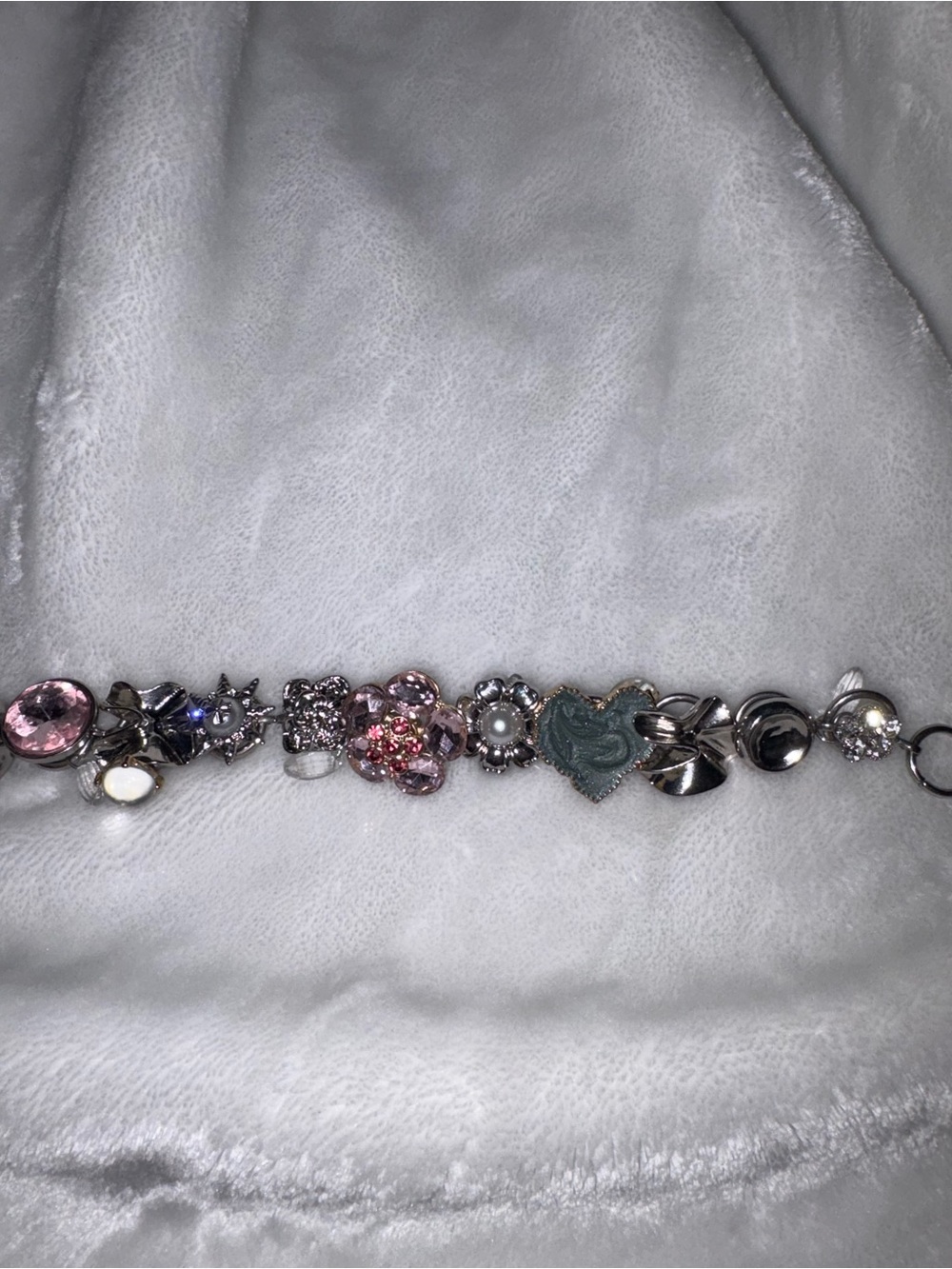 SHEIN Silver Charm Bracelet with Pink and Blue Accents